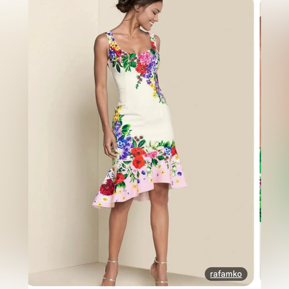 Venus Ruffle trim detail dress - White Multi size M
